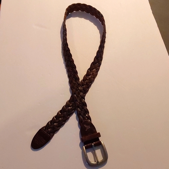 American Eagle Brown leather WOVEN braided Belt Silver Buckle Soft Sz.M/L - Picture 3 of 8